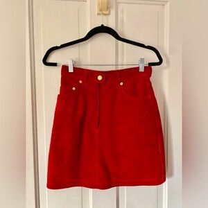 GUCCI vintage red leather suede high waisted skirt
